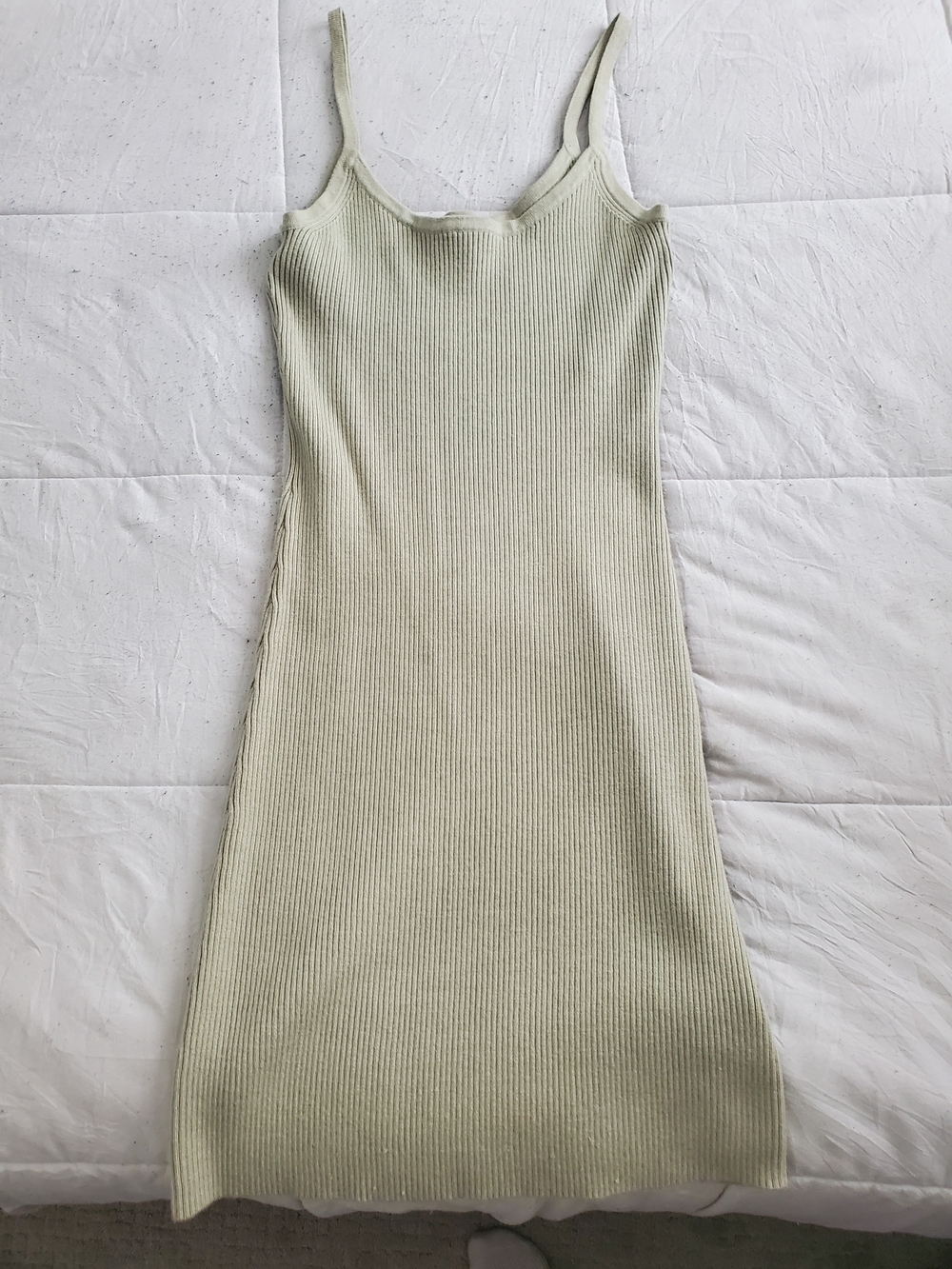 Slim Ribbed Midi Dress in Light Sage